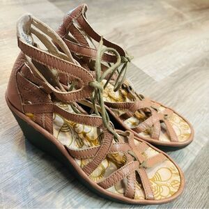 FLY LONDON Shoes Women 37 Yuke Wedge Lace‎ Up Pink